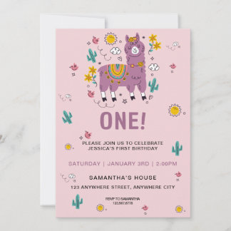 Pink Lama Fun Girl Erste Geburtstagsparty Einladung