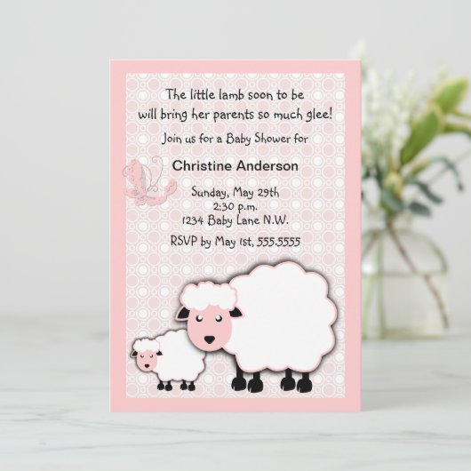 Pink Lamb Baby Girl Dusche Einladung (Stehend Vorderseite)