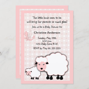 Pink Lamb Baby Girl Dusche Einladung