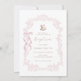 Pink Lamb Elegant Christian Girl Baptism Einladung