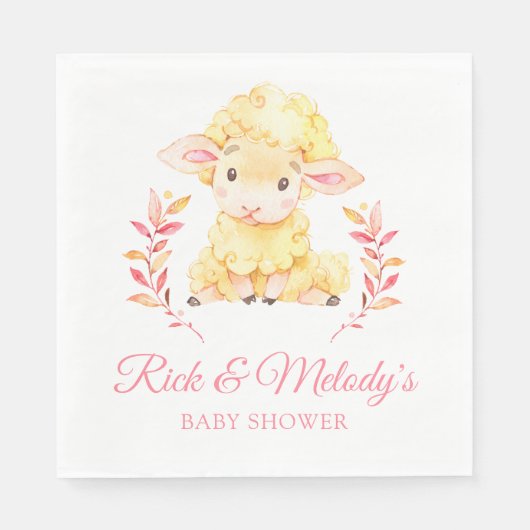 Pink Lamb Sheep Baby Dusche für Mädchen Serviette (Vorderseite)
