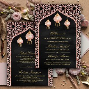 Pink Lanterns Black Rose Gold muslimische Hochzeit Einladung