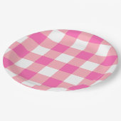 Pink Large Gingham Karierte Karos Pappteller (Schrägansicht)