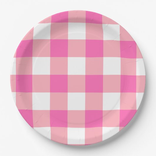 Pink Large Gingham Karierte Karos Pappteller (Vorderseite)