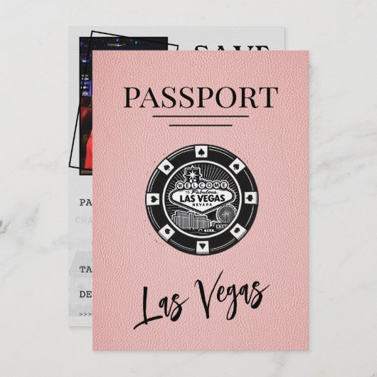 Pink Las Vegas Passport Save the Date (Vorne/Hinten)