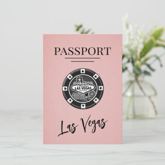 Pink Las Vegas Passport Save the Date (Stehend Vorderseite)
