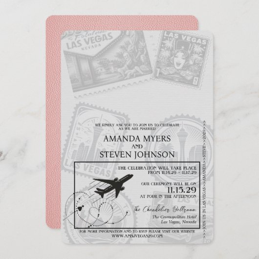 Pink Las Vegas Passport Wedding Einladung (Vorne/Hinten)