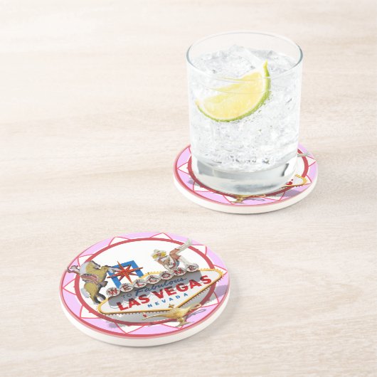 Pink Las Vegas Poker Chip Sandstein Untersetzer (Seite)