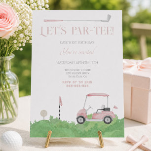 Pink lass uns Golf-Geburtstagsfeier einladen Einladung