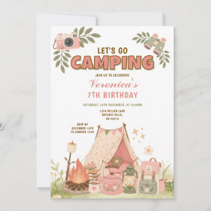 Pink Lass uns zelten Geburtstag Outdoor-Abenteuer Einladung