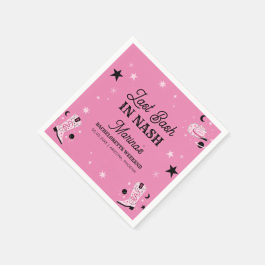 Pink Last Bash Nash Nashville Bachelorette Serviette (Ecke)