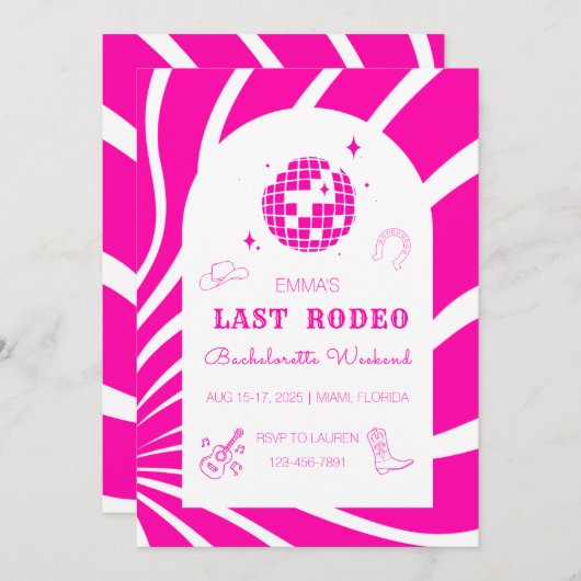 Pink Last Rodeo Bachelorette Wochenende Einladung (Vorne/Hinten)