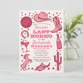 Pink Last Rodeo Cowgirl Bachelorette Weekend Einladung (Stehend Vorderseite)