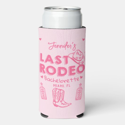 Pink Last Rodeo Cowgirl Junggeselinnen-Abschied Co Selters Dosenkühler (Seltzer Rückseite)