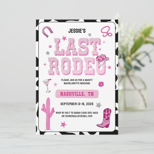 Pink Last Rodeo Junggeselinnen-Abschied Diskothek Einladung (Stehend Vorderseite)