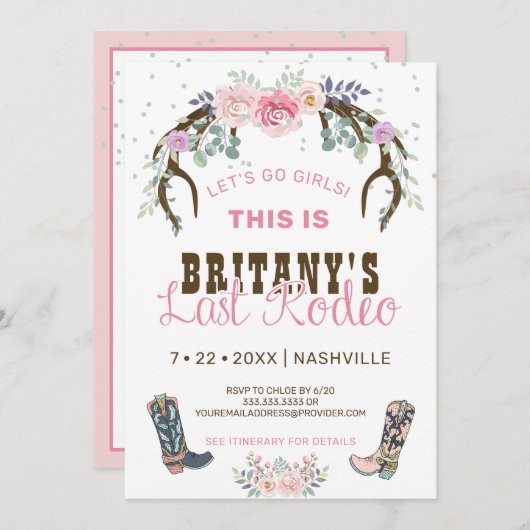 Pink Last Rodeo Junggeselinnen-Abschied Einladung (Vorne/Hinten)