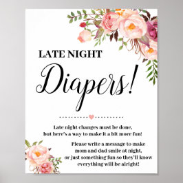 Pink Late Night Diaper Spiel-Schild Kinderdusche Poster