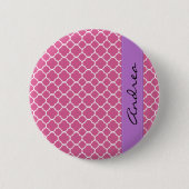 Pink Latticwork, Quatrefolie, Trellis, Ihr Name Button (Vorderseite)