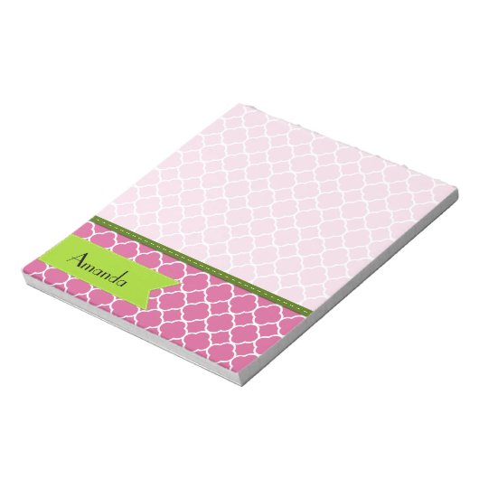 Pink Latticwork, Quatrefolie, Trellis, Ihr Name Notizblock (Rotiert)
