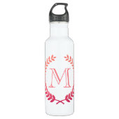 Pink Laurel Wreath Monogram Edelstahlflasche (Vorderseite)