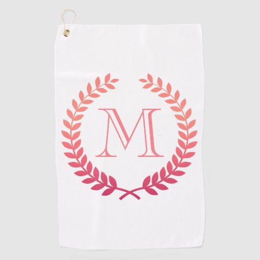 Pink Laurel Wreath Monogram Golfhandtuch (Vorderseite)
