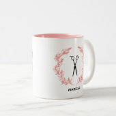 Pink Laurel Wreath Scissour Haare Stylisten Name h Zweifarbige Tasse (VorderseiteRechts)