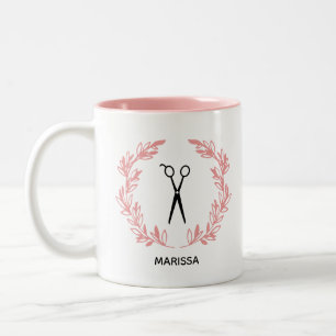 Pink Laurel Wreath Scissour Haare Stylisten Name h Zweifarbige Tasse