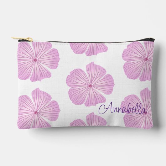 Pink Lavatera Blume blüht auf Weiß Zubehörtasche (Vorderseite)