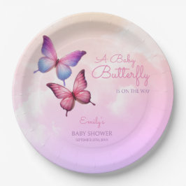 Pink Lavender Butterfly Babydusche Pappteller