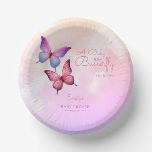 Pink Lavender Butterfly Babydusche Pappteller (Vorderseite)