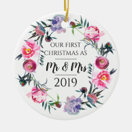 Pink Lavender Erste Weihnachten als Mr & Mrs. Keramik Ornament