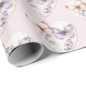 Pink Lavender Floral Heart Butterflies Birthday Geschenkpapier (Rolleneckpunkt)