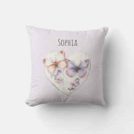 Pink Lavender Floral Heart Butterflies Birthday Kissen