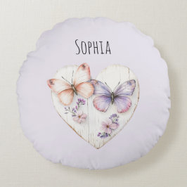 Pink Lavender Floral Heart Butterflies Birthday Rundes Kissen