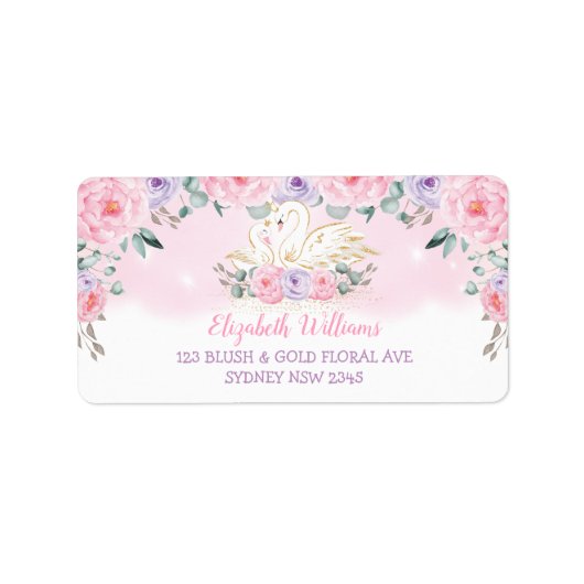 Pink Lavender Floral Swan Princess Rücksendeadress Adressaufkleber (Vorne)