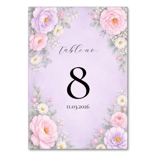 Pink Lavender Floral Table Number Cards  Tischnummer (Vorderseite)