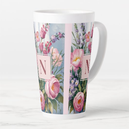 Pink Lavender Flowers Modern Watercolor Milchtasse (Rechte Ecke)