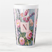 Pink Lavender Flowers Modern Watercolor Milchtasse (Vorderseite)