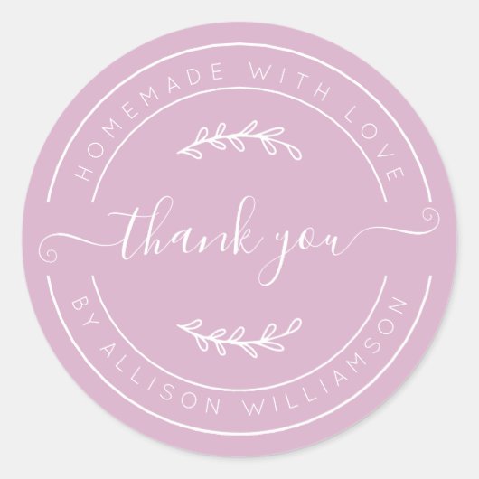 Pink Lavender Homemade Thank You Label Runder Aufkleber (Vorderseite)