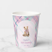 Pink & Lavender Kariert Teddy Bear Babydusche Pappbecher (Rückseite)