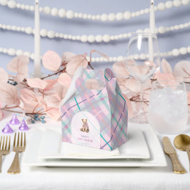 Pink & Lavender Kariert Teddy Bear Girl Babydusche Geschenkschachtel