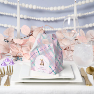 Pink & Lavender Kariert Teddy Bear Girl Babydusche Geschenkschachtel