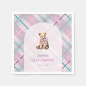 Pink & Lavender Kariert Teddy Bear Girl Babydusche Serviette (Vorderseite)