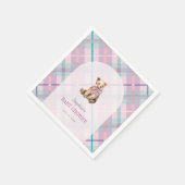 Pink & Lavender Kariert Teddy Bear Girl Babydusche Serviette (Ecke)