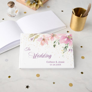 Pink Lavender Watercolor Floral Wedding Gästebuch
