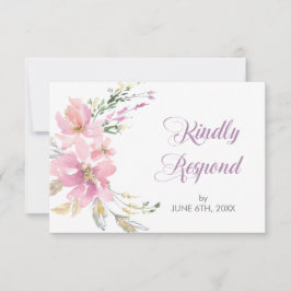 Pink Lavender Watercolor Floral Wedding RSVP