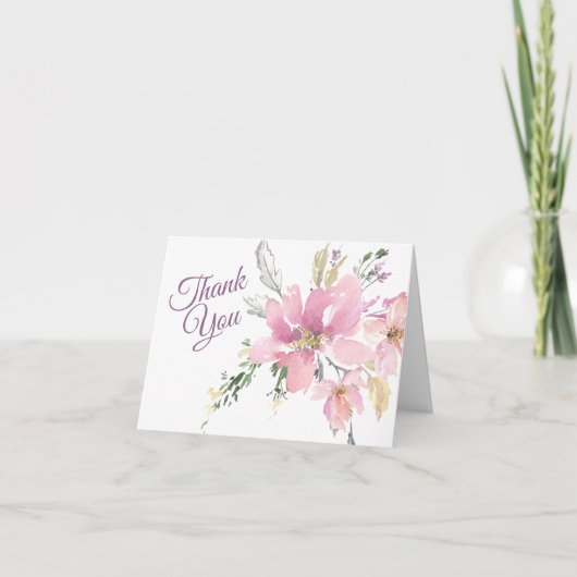 Pink Lavender Watercolor Floral Wedding Vielen Dan Dankeskarte (Vorderseite)
