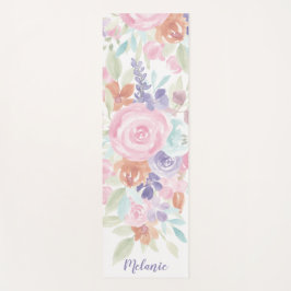 Pink lavenor floral wassercolor name monogram yogamatte
