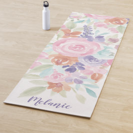 Pink lavenor floral wassercolor name monogram yogamatte
