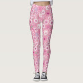 Pink leggings with white rose and daisy pattern (Vorderseite)